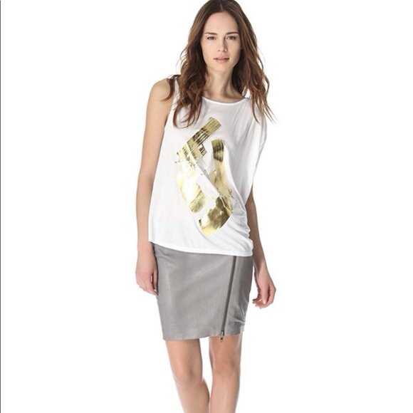 Haute Hippie Grey Taupe Lamb Leather Mini Skirt Front Zipper Size M - Picture 7 of 9